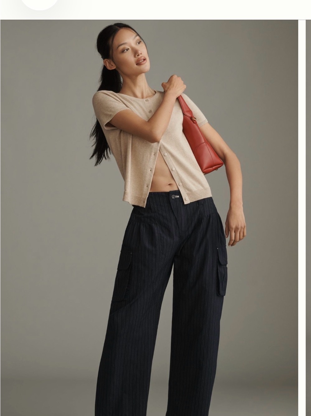 Women's Pinstripe Cargo Wide-Leg Pants - Black